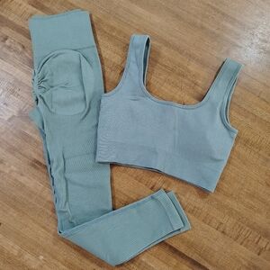 Seamless Ribbed Scrunched Ruched Butt Lifting  Yoga Set Running Sports Athletic